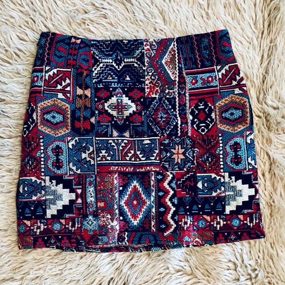 1960s-Style Ethnic Print Women’s Woven Miniskirt - Picture 1 of 4